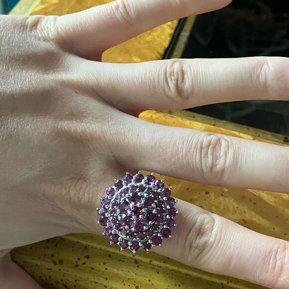 Natural Rhodolite Garnet Sterling Silver Cocktail Ring Size 10 - Picture 3 of 8